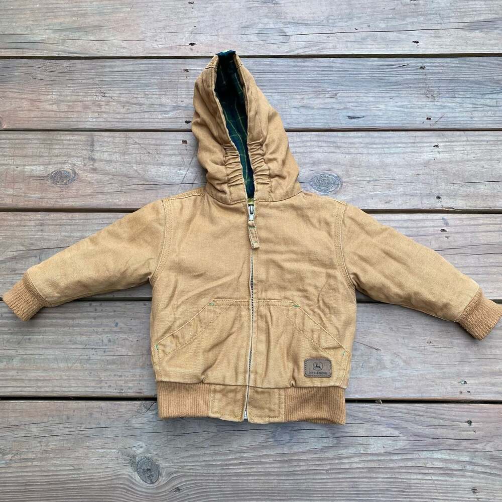 John Deere Toddler Boys Canvas Quilted Flannel Lined Hooded Work Jacket Size 2T